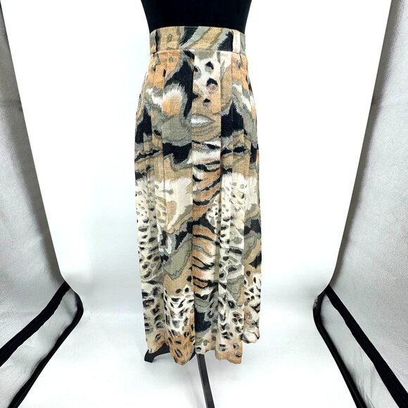 Vintage Tuzzi Animal Print Maxi Skirt Womens L Full Button Up Detail Flowy Artsy - Picture 6 of 8